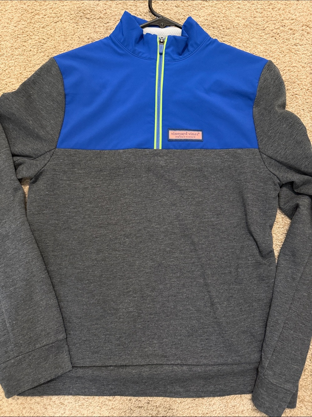 Youth Vineyard Vines Blue and Charcoal Half-Zip Pullover